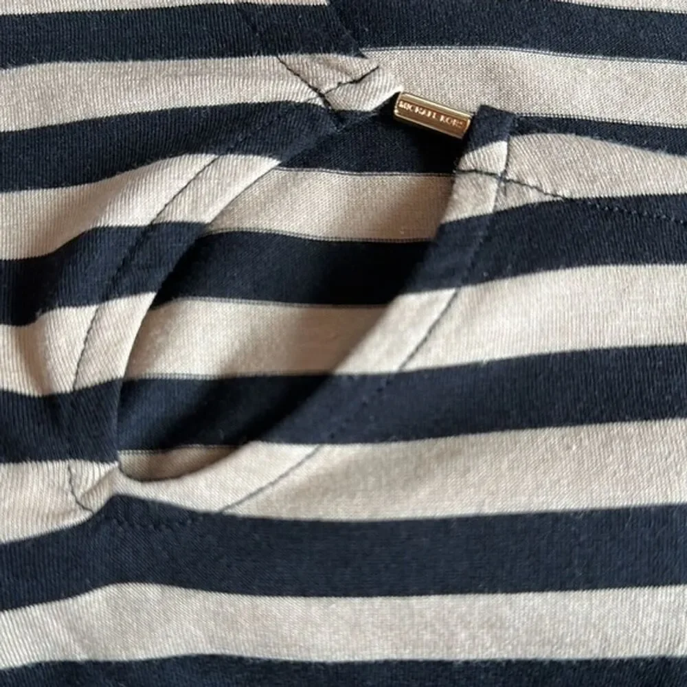Michael Kors Womens Black Khaki Striped‎ Blouse Size Large Long Sleeve